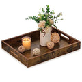 Hanobe Brown Decorative Serving Trays: Rustic Brown Rectangle Tray Decor with Cutout Handles for Coffee Table Ottoman Living Room Kitchen Home Decor, Large - size: 15.8" x 11.8" x 2"