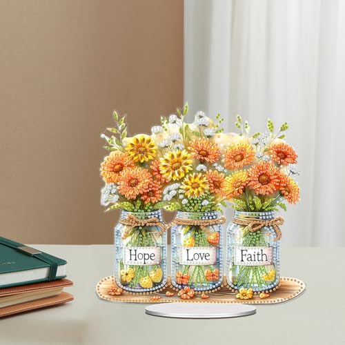 5D Tabletop Diamond Art Kit for Adults, DIY Diamond Art Painting Kit Stand Up Special Shaped Crystal Desktop Ornament, Box Package - Flowers in Bottle - color: Flowers in Bottle