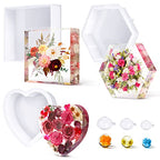 Potchen 3 Pcs Large Silicone Molds for Resin Activity Hexagon Glossy Deep Square Molds with 3 Pcs Round Epoxy Resin Patterns for Flowers Preservation DIY Making(Heart Style) - style: Heart Style