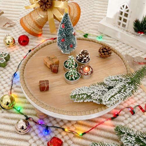 SwallowLiving Rustic Round Wood Tray Riser Farmhouse Pedestal Stand With Beaded Edge for Decor Wooden Finish Cupcake Display for Cakes and Decorative Items 11.8 inches - color: burlywood