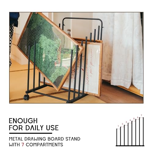 GENMOUS Art Storage Rack with Caster Wheels, Art Drying Rack Metal Storage Stand for Canvas Storage Paint Drying Rack,Drawing Board Stands for Printed Matter,Crafts Drying,Art Studio,Classrooms Easel - size: Metal-7Layer