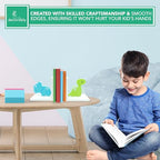 Decorably Dinosaur Book Ends for Shelves - 2-Piece Non-Skid Wooden Decorative Kids Bookends for Boys and Girls Room, Baby's Nursery, Classroom Decor - style: Baby Blue & Green
