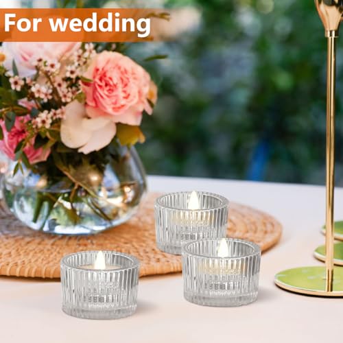 JOYIT Clear Votive Candle Holders Bulk Set of 6, Tealight Candle Holder for Wedding Table Centerpiece, Glass Small Candle Holders for Birthday Party, Valentine's Day, Home Decor (2''X 1.4'') - color: Clear