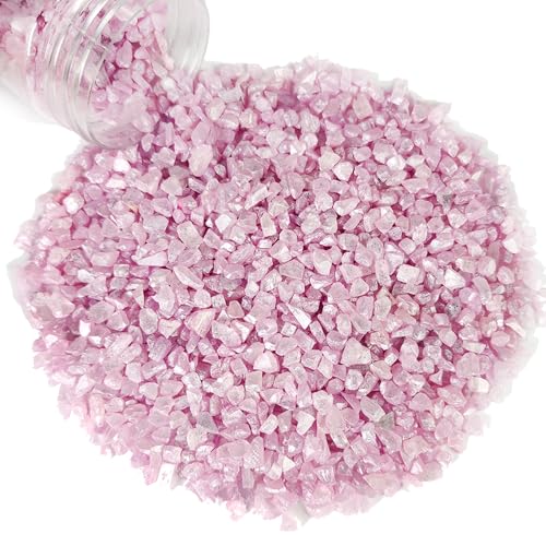 HappyFiller 1.3 Pound Crushed Glass Broken Pieces for Epoxy Resin Arts,Crafts,Garden Landscape,Succulent Soil Cover Gravel,Vase Filler,Candle Holder Decoration,Lavender(Purple) - color: Lavender