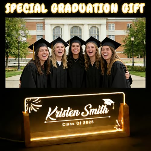 Custom Name Plate for Desk, Personalized Light Up Acrylic Desk Name Plate, Personalized Graduation Gifts 2026 for Him Her, Class of 2026 Graduate Gift, High School College Grad Gift (Design10-Graduation) - color: Design10-Graduation