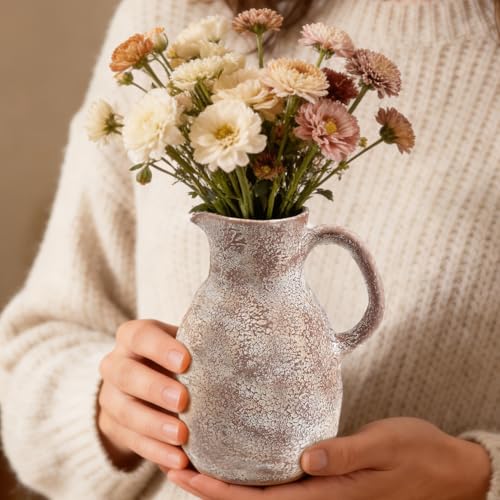Ceramic Flower Vase 8 inch Farmhouse Vase with Handles for Home Decor Vintage Rustic Decorations for Bathroom, Living Room, Entryway, Wedding (Retro) - color: 8 Inch-retro