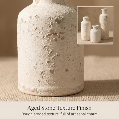 Vintage Ceramic Flower Vase Set of 3, Rustic Farmhouse Vase for Home Decor, Distressed Decorative Vase for Table Entryway Mantel Centerpiece Living Room Bathroom Bedroom (Distressed White) - color: 118--distressed White