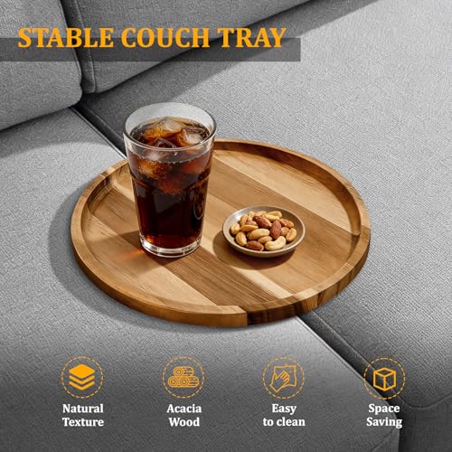 Acacia Wood Sofa Tray, Folding Couch Table Insert for Middle Portable Couch Armrest Trays Perfect for Drinks, Snacks, Phone, Remote Control (Circle) - color: Circle