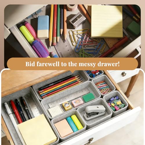 8pcs Felt Desk Drawer Organizer Tray, 4 Sizes Drawer Organizers Set for Office Supplies, Jewelry, Makeup, Cosmetics, Desk & Drawer Storage (Light Gray) - color: Light gray