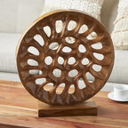 Deco 79 Teak Wood Abstract Handmade Decorative Sculpture Circular Cutout Home Decor Statue, Accent Figurine 20" x 6" x 21", Brown - size: 20" x 6" x 21"