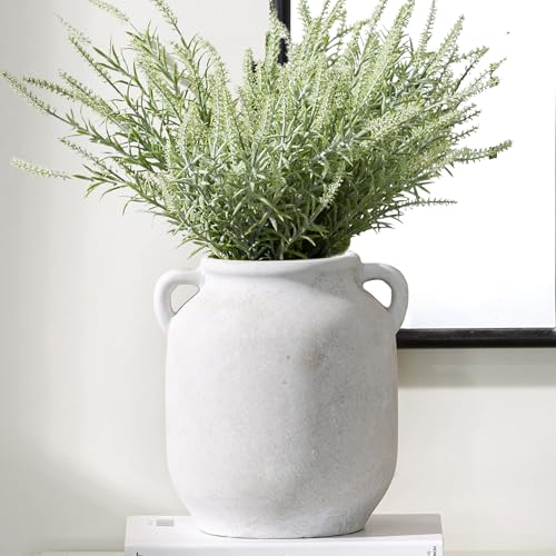 Ceramic Flower Vase Home Decor - 7.6 Inch Farmhouse Rustic White Table Vases with Handle Living Room Decoration Decorative Vintage Pottery for Kitchen Shelf Coffee Dining Desk Bookshelf Fireplace - color: 7.6" Rustic