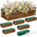 Dandat 6 Set Wood Boxes for Centerpieces 12x4 Inch Rectangle Wooden Planter Box Rustic Wood Planter with Removable Plastic Liner Floral Foam Blocks for Centerpieces Home Wedding Garden Decor - size: 12x4 Inch