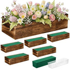 Dandat 6 Set Wood Boxes for Centerpieces 12x4 Inch Rectangle Wooden Planter Box Rustic Wood Planter with Removable Plastic Liner Floral Foam Blocks for Centerpieces Home Wedding Garden Decor - size: 12x4 Inch