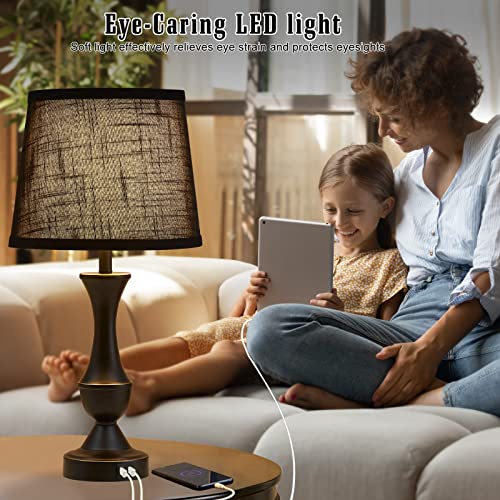 Luvkczc Black Touch Table Lamps Set of 2, 22" Tall Bedside Lamps with USB C+A Charging Ports, Nightstand Lamps for for Bedroom, Living Room, Office, with Black Lampshade, LED Bulb Included - color: Black, size: 22in