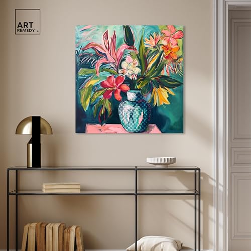 Art Remedy Vase Of Tropical Flowers Gallery Wrapped Flowers In Vase Paintings, 30" x 30", Gallery Wrapped - color: Gallery Wrapped, size: 30"L x 30"W