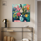 Art Remedy Vase Of Tropical Flowers Gallery Wrapped Flowers In Vase Paintings, 30" x 30", Gallery Wrapped - color: Gallery Wrapped, size: 30"L x 30"W