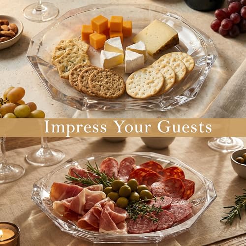 Patisserie Cake Glass Serving Platter 12” (30 cm) – Elegant Clear Presentation Plate for Cake, Desserts, Cheese, Appetizers & Table Decor (Hexagonal 12'')