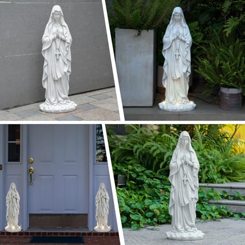 VChymm Virgin Mary Statue 31.49 Inch Religious Garden Statue Solar Mary Statue Outdoor Yard Patio Deck Home Entryway Hallway Sculpture - color: White