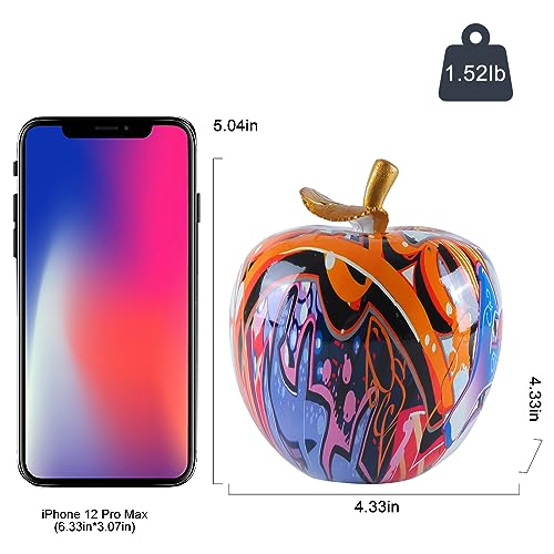 Colorful Fruit Figurines Apple Statue Decorations,Abstract Graffiti Apple Resin Sculpture for Table top Ornament Home Decor Christmas eve Gift(Large) - color: Colorful