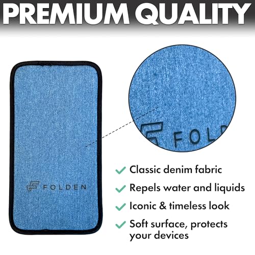 Flight Flap Airplane Phone Holder, Flexible Cell Phone Holder, Folding Cellphone Stand for Desk, Bed, Office, Treadmill - Airplane Gadgets for Long Travel Accessories - Plane Essentials (Blue Denim) - color: Denim, size: Large