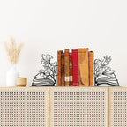 Metal Flower & Book Design Decorative Bookends – Cute Bookends for Shelves, Reading Room Decor for Book Lovers