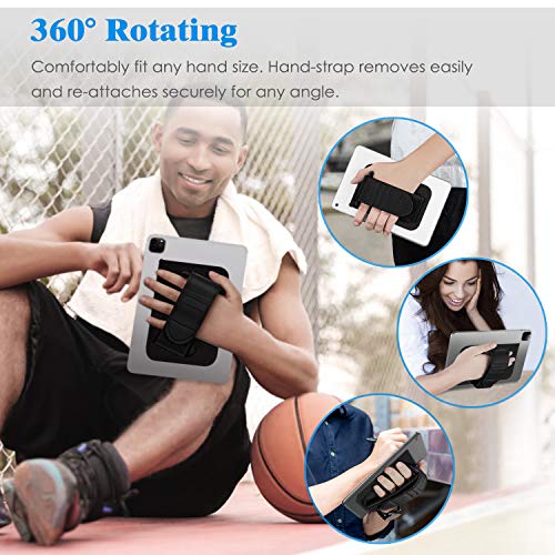 Fintie Universal Tablet Hand Strap Holder - [Dual Stand Supports] Detachable Padded Hook & Loop Fastening Handle Grip with Adhesive Patch for iPad/Galaxy Tab and All 7-11" Tablets, Black - color: Black