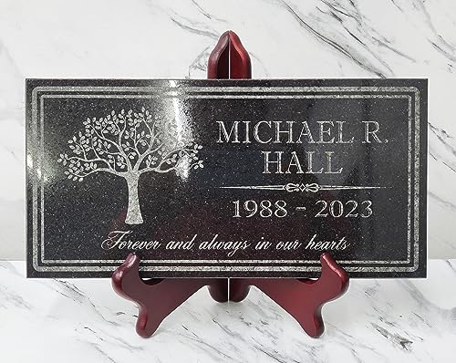 in Loving Memory Photo Tree of Life Personalized Granite Memorial Stone Sympathy Remembrance of Dad Mom Child (Granite-Tree-Pers, Garden 12"x6"x3/8")