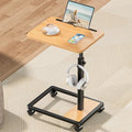 Adjustable TV Tray Table - 360° Rotating C Shaped End Side Table Sofa Couch Bed Table with Wheels for Eating Living Room Laptop - color: Oak