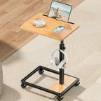 Adjustable TV Tray Table - 360° Rotating C Shaped End Side Table Sofa Couch Bed Table with Wheels for Eating Living Room Laptop - color: Oak