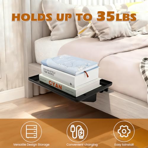 Bedside Shelf,Bunk Bed Table Shelf for Top Bunk,Clip On Nightstand Tray with Cord Management for Table Storage,College Dorm Room Essential,Plastic Bed Side Table Tray Organizer