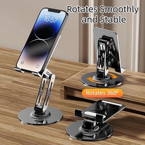 All-Metal Cell Phone Stand 360° Rotatable & Height Adjustable - 25KG Super Load-Bearing, Foldable Desk Stand for Phone, Compatible with iPhone 17/16/15/14, Nintendo Switch, Silver - color: B-Tri-Fold - Silver