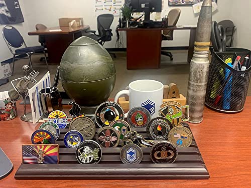 LIUYALO Military Challenge Coin Display Stand 6 Rows Stair Design Solid Wood Coin Holder Rack Gift for Military Army for Him Father Collectible Coins Holder Black Finish - color: black