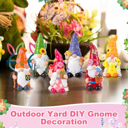 Arrowbash 6 Pcs Garden Ceramics to Paint Ready to Paint Your Own Gnome Statues 5.12 Wildflowers Theme Paintable Figurines DIY Unpainted Ceramics Plaster Crafts Kit with Brush Palette - style: Garden