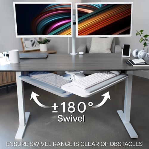 VIVO Adjustable 25 x 10 inch Computer Keyboard and Mouse Platform Tray Ergonomic Under Table Desk Mount Drawer Underdesk Shelf, White, MOUNT-KB03W - color: White, size: 25"