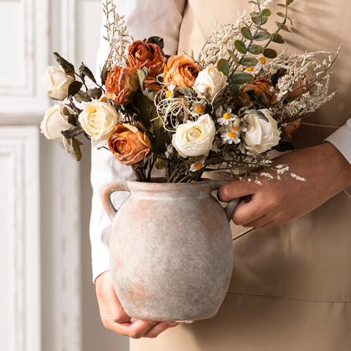 Dobbyby Ceramic Flower Small Vase 6 inch Farmhouse Rustic Vase Decorative Pottery Terracotta Vases for Home Decor Table Mantle Fireplace Living Room Bathroom Wedding Centerpiece - color: S-terracotta