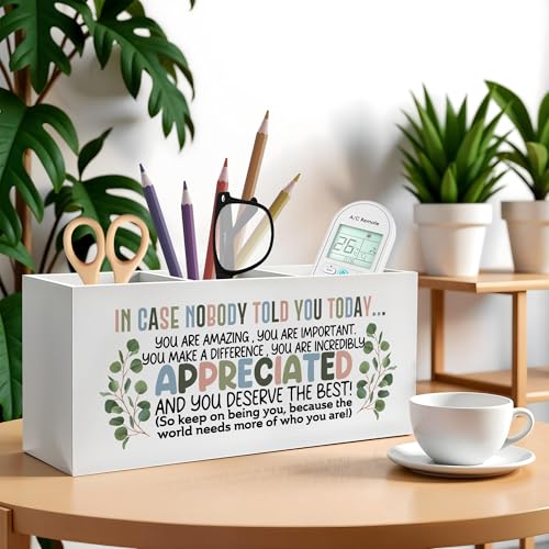 Boho Inspirational Pencil Pen Holder for Desk, Appreciation Gifts for Coworkers, Boss Gifts for Women Men Wooden Pencil Holder Organizer for Home Office Desk Accessories - color: Color-Desk accessories white 13