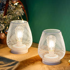 JHY DESIGN Set of 2 Metal Cage LED Lanterns Battery Powered Cordless Accent Light with LED Great for Weddings Parties Patio Events for Indoors Outdoors(White) - style: Set of two White egg