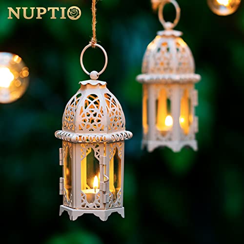 NUPTIO 6 Pcs Moroccan Style Candle Lantern - Small Sized Tealight Candle Holder with Transparent Glass Panels Great for Patio Indoors/Outdoors Events, Party and Wedding, Whit - color: White, size: 6 Pcs Small Size