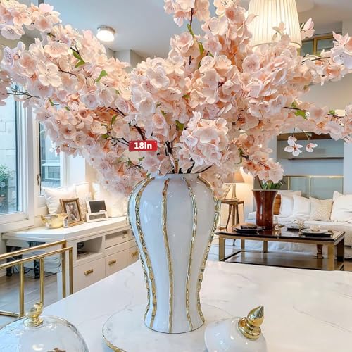 White and Gold Vases for Centerpieces,White Gold Ginger Jars for Home Decor,Large Gold Vases for Kitchen Counter,Vintage Vase with Lid,Birthday Anniversary (18 in) - color: White Gold-a, size: 18 in