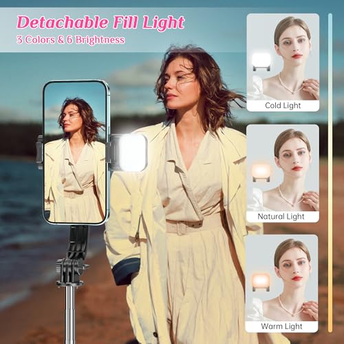 Selfie Stick Tripod with Fill Light, All in One Extendable Selfie Stick with Detachable Wireless Remote, Flexible Phone Tripod Stand Compatible with iPhone/Galaxy, Compact Size & Lightweight - style: Black & With Light