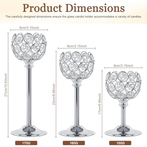 Crystal Candle Holders 2 Set of 6 - Sliver Vintage Hollow Ball Candle Stand for Table Centerpiece, Crystal Metal Tealight Candlestick for Wedding, Dining Room Decor - color: Silver, size: 2 Sets(6 Pcs)