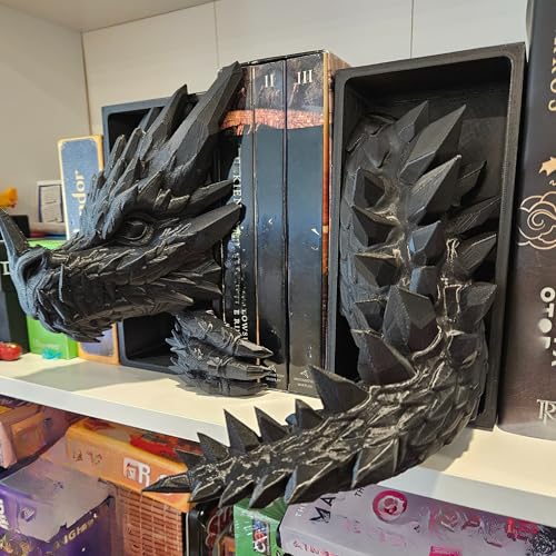 Dragons Awakening Book End – Fantasy Book Nook Insert for Dragon Readers – Unique Home Decor for Bookshelves & Libraries (Black - Head and Tail) - color: Black - Head and Tail