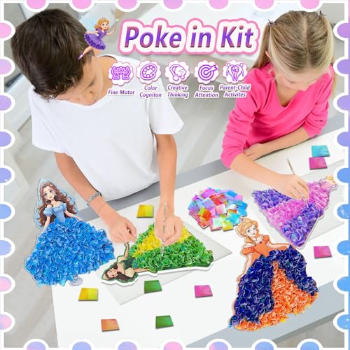 JRD&BS WINL Poke in Art Kit for Kids Toys Age 3-12 Year Old 3D Creative Princesses for Girls Birthday Gifts for 3 4 5 6 7 8 9Year Old Boy DIY Craft Art Kit for Teens Beginner Kids(Princesses) - style: princess