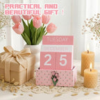 AceOrbit Pink Tulip Wood Block Perpetual Calendar Coquettish Desk Decor Cute Month Week Date Display Decorative Block Calendar for Women Office Home Desk Gift for Women - style: Pink Tulips
