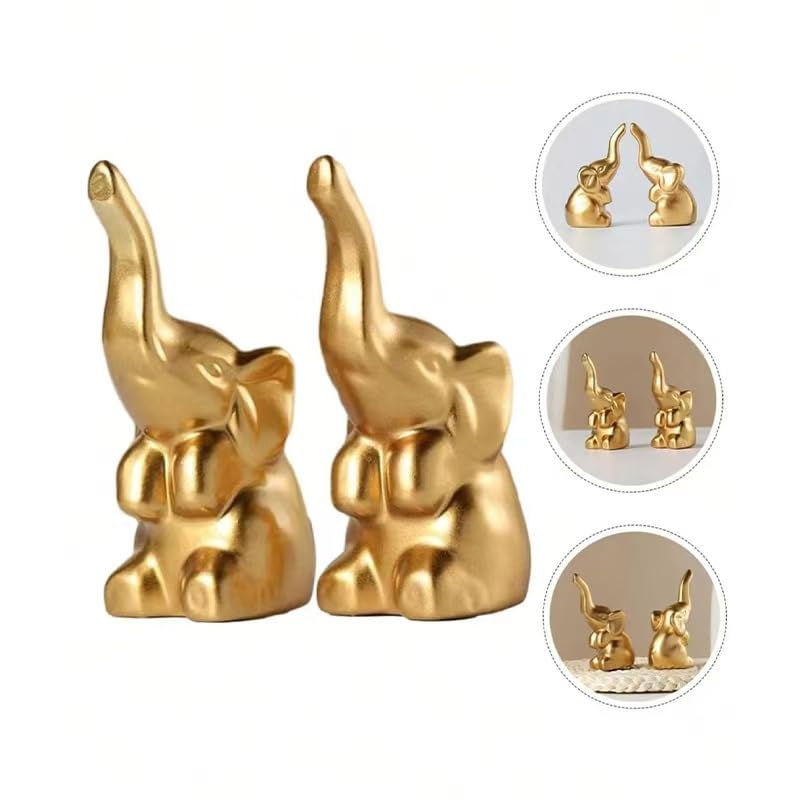 Elephant Statue Home Decor,Modern Style Figurines,Sculpture for Living Room Office Desktop Bookshelf,Ceramics Gold Elephant Ornaments for Mothers Day.Father's Day, Christmas-2PCS
