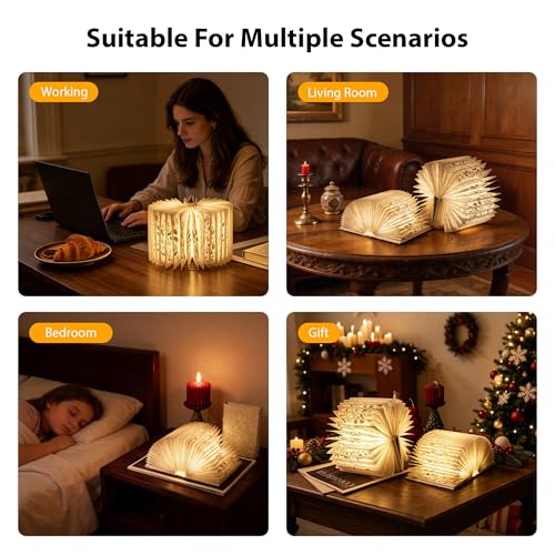 Floral Print Book Light,3-Color Book Lamp Book Lovers Gifts | 1200mAh Portable Foldable Paper Desk Lamp | Night Reading Bookshelf Lamp,Valentine Ambient Lighting Decorations Gifts(White Silver) - color: White