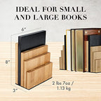 JUSK DESIGN Bamboo Book End/Book Organizer - Non-Skid Decorative Bookends for Office and Home - Book Holders for Shelves - Substantial Weight - Holds Heavy Books