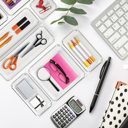 12 Pack Drawer Organizer - 3" X 3" Clear Acrylic Storage Bins with Non-Slip Pads, Versatile Desk Tray for Makeup, Jewelry, Kitchen, Bathroom, and Office Organization - size: 3"X 3"