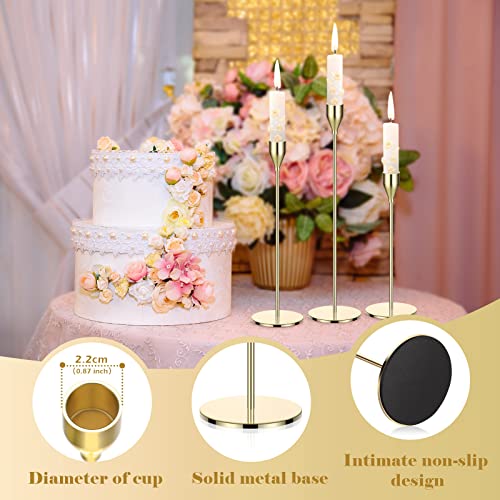 Potchen 27 Pack Gold Candles Holder, 9 Sets Metal Taper Candlestick Holders Fit 0.75 Inch Thick Pillar Candles, Vintage Modern Candle Sticks Centerpiece Decor for Wedding Home Dinning Anniversary - color: Gold