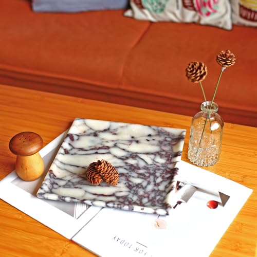 Natural Marble Tray, Coffee Table, Food, Fruit, Paper Cup, Cake Display, Coffee bar, Family Gatherings, Seasonal Holiday Decoration Tray(Viola-Square-9.8"x9.8"x0.7") - color: Viola-square-9.8"x9.8"x0.7"